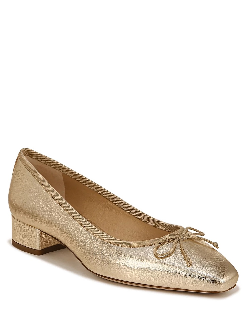 Veronica Beard Metallic Gold Low Block Heel Ballet Pump with Bow